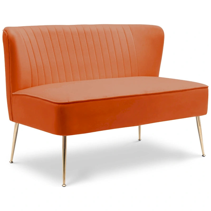 Divanetto Farrah rivestito in velluto poliestere, largo 117 cm - Senza braccioli/Schienale smerlato