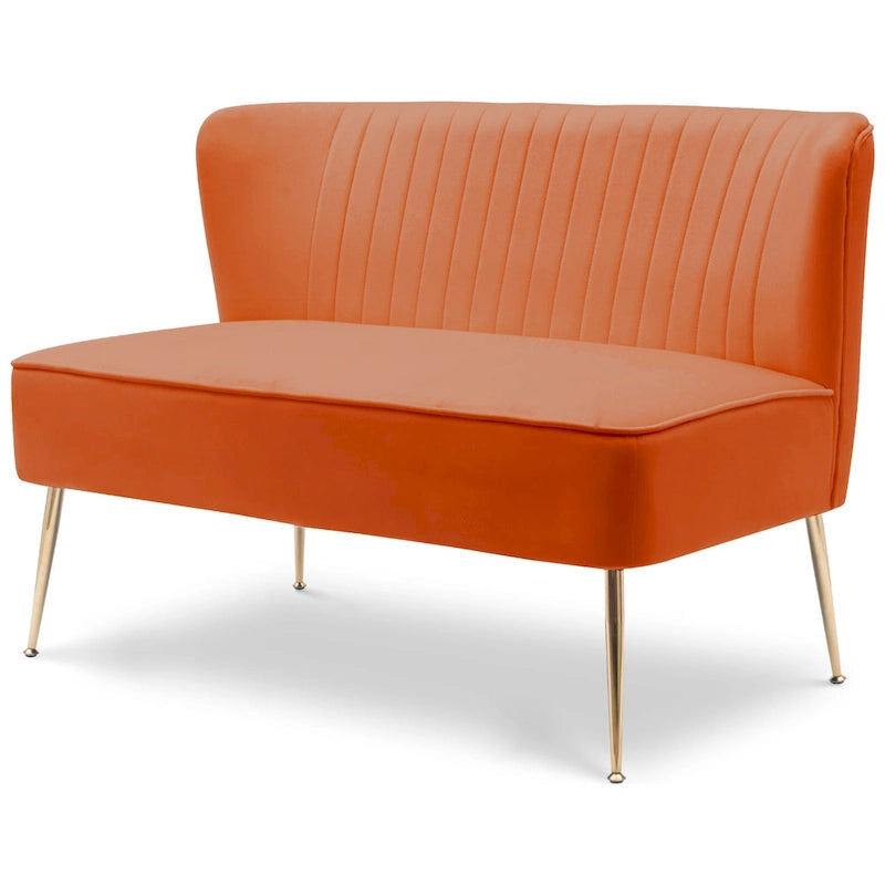Divanetto Farrah rivestito in velluto poliestere, largo 117 cm - Senza braccioli/Schienale smerlato