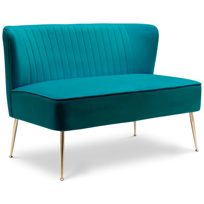 Divanetto Farrah rivestito in velluto poliestere, largo 117 cm - Senza braccioli/Schienale smerlato