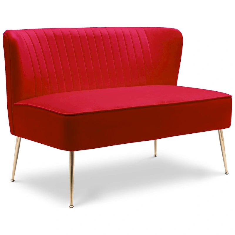 Divanetto Farrah rivestito in velluto poliestere, largo 117 cm - Senza braccioli/Schienale smerlato