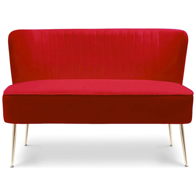 Divanetto Farrah rivestito in velluto poliestere, largo 117 cm - Senza braccioli/Schienale smerlato