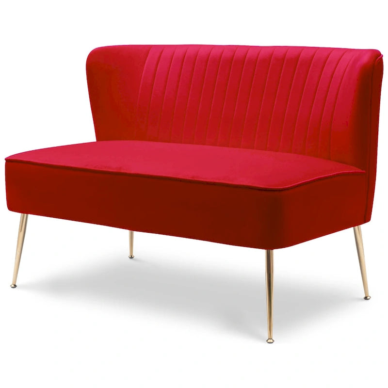 Divanetto Farrah rivestito in velluto poliestere, largo 117 cm - Senza braccioli/Schienale smerlato