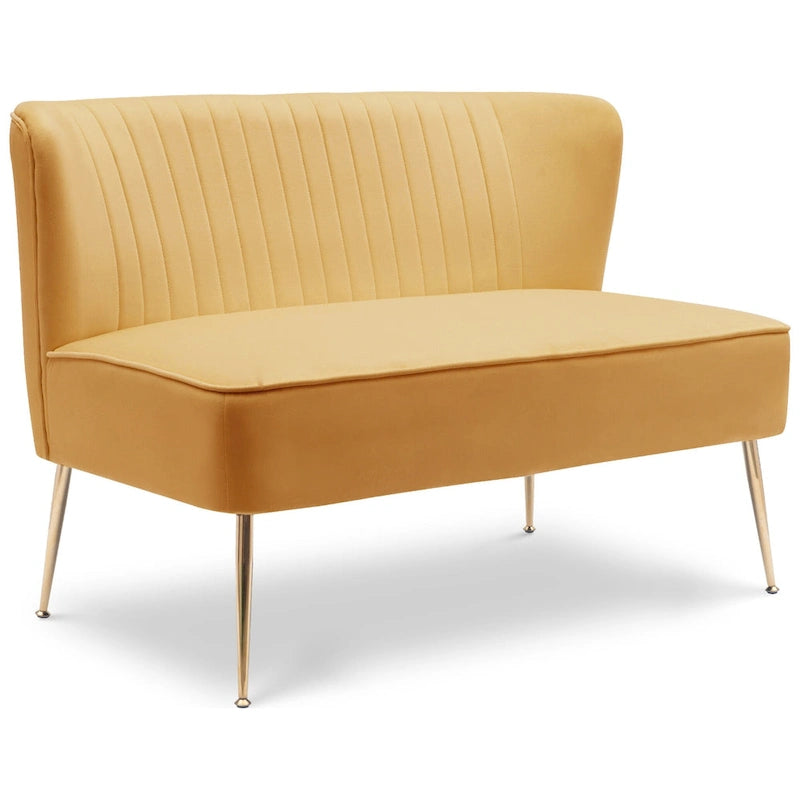 Divanetto Farrah rivestito in velluto poliestere, largo 117 cm - Senza braccioli/Schienale smerlato