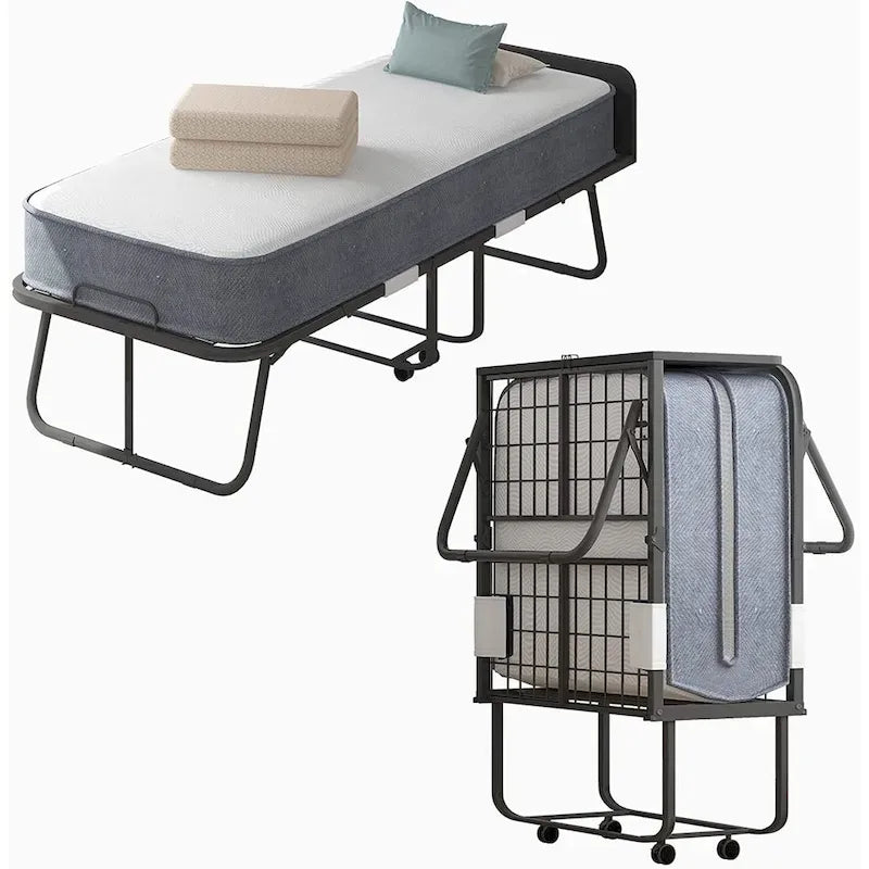 Mixoy Space Saving Fold up Bed with Mattress & Wheels
