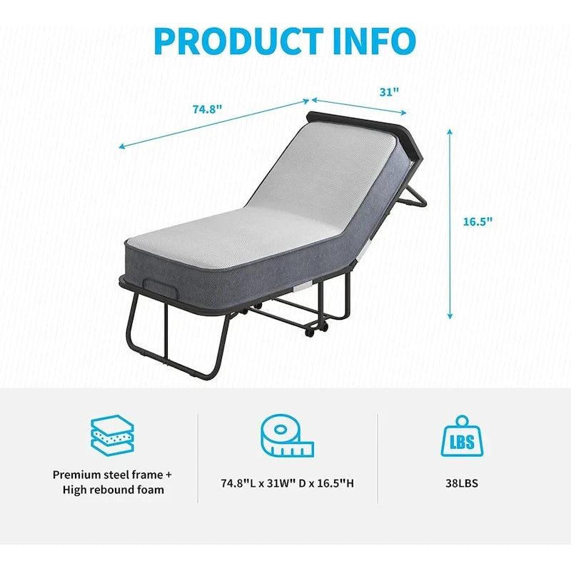 Mixoy Space Saving Fold up Bed with Mattress & Wheels