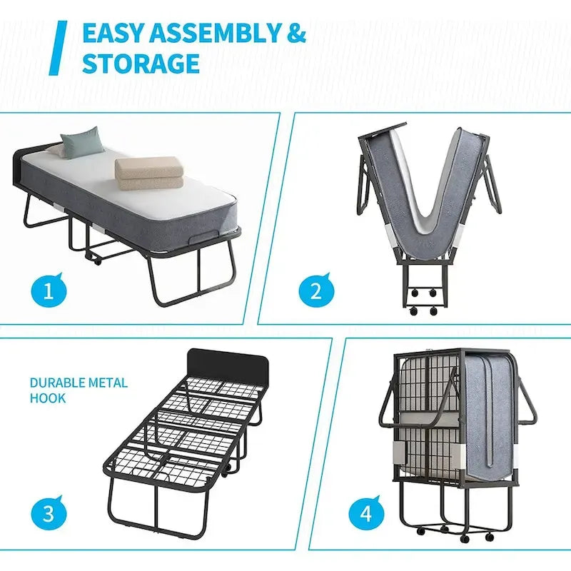Mixoy Space Saving Fold up Bed with Mattress & Wheels