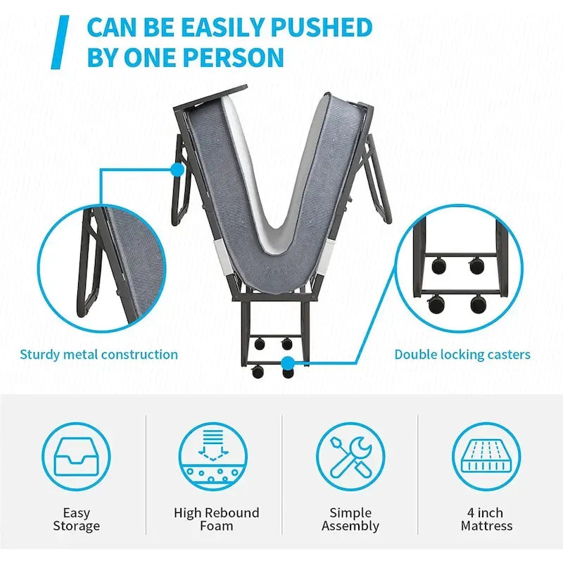 Mixoy Space Saving Fold up Bed with Mattress & Wheels