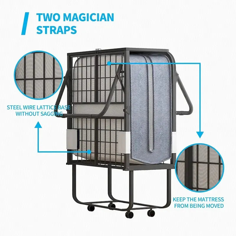 Mixoy Space Saving Fold up Bed with Mattress & Wheels