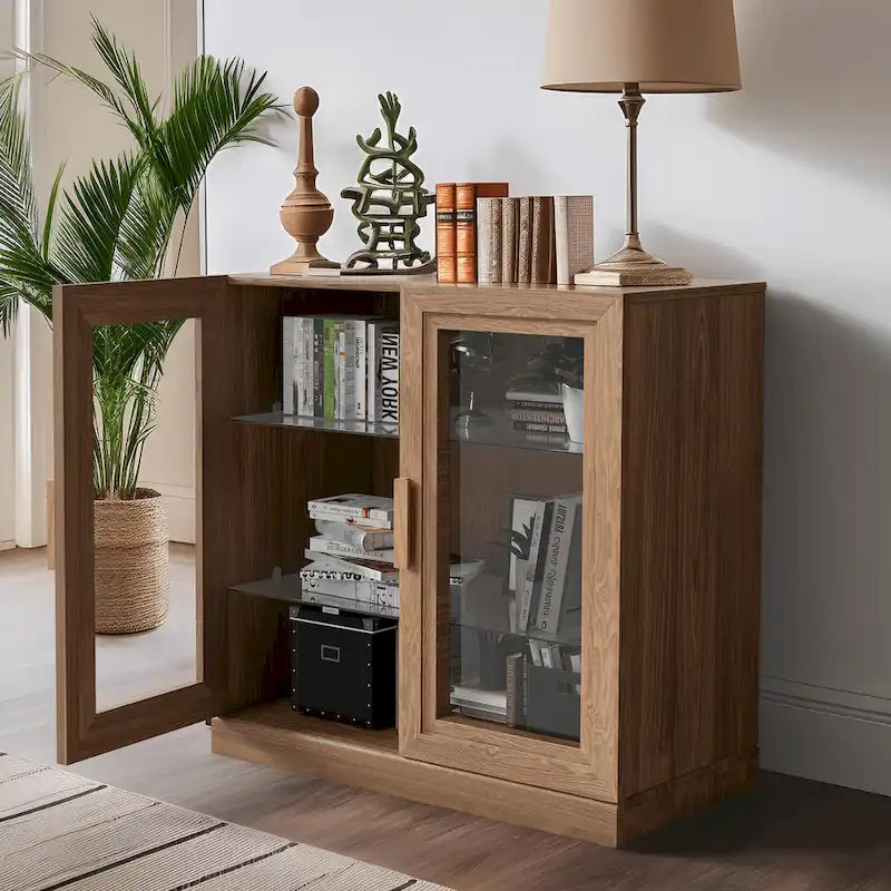 Mobiletto contenitore in legno massello con due ante in vetro 31