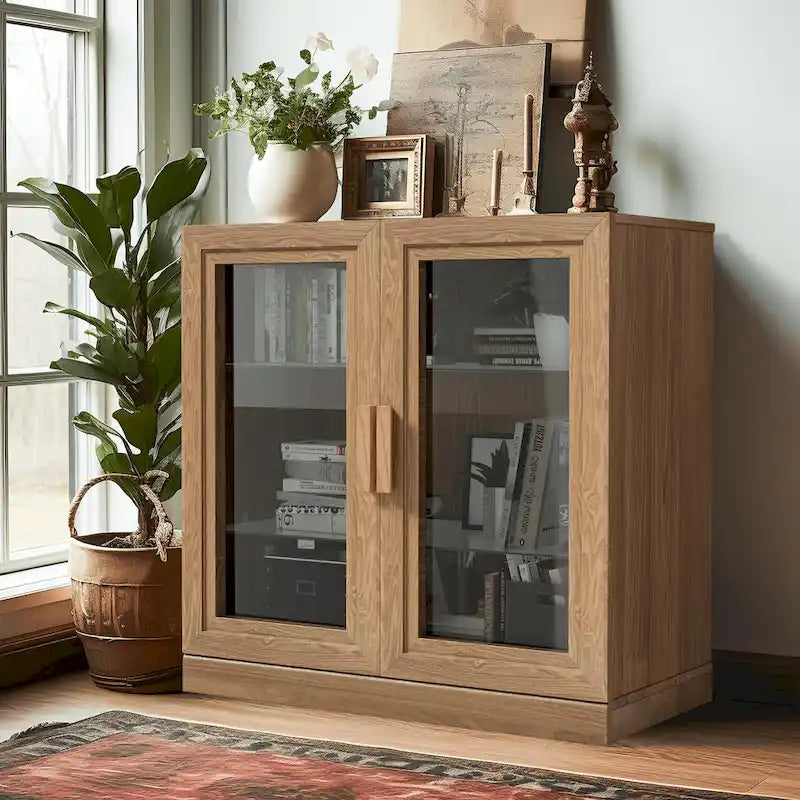 Mobiletto contenitore in legno massello con due ante in vetro 31