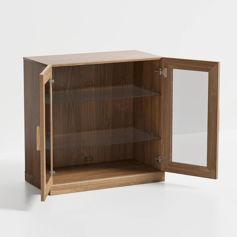 Mobiletto contenitore in legno massello con due ante in vetro 31
