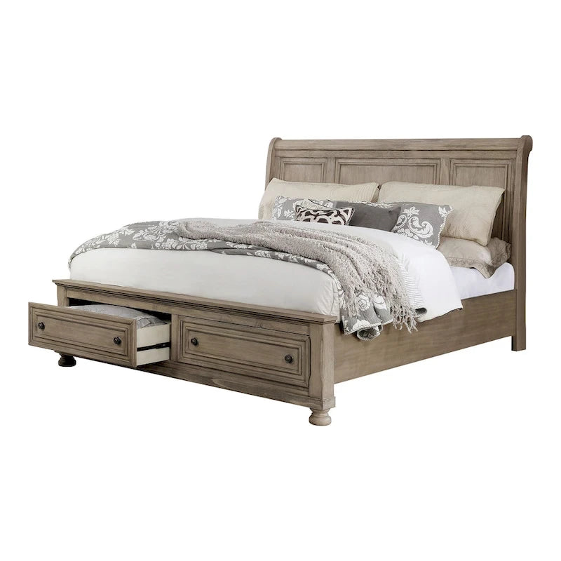 Nahkohe Transitional Grey Wood 3-Piece Storage Sleigh Bed, Nightstand and Dresser Set with USB by Carbon Loft