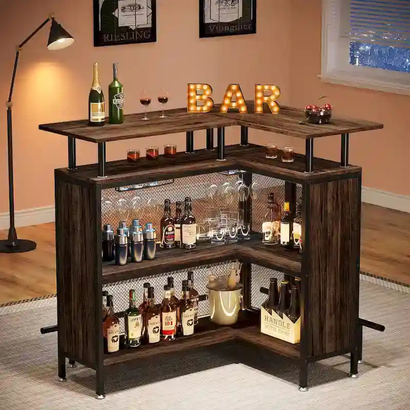 Tavolo bar a L con portabicchieri e ripiani - N/A