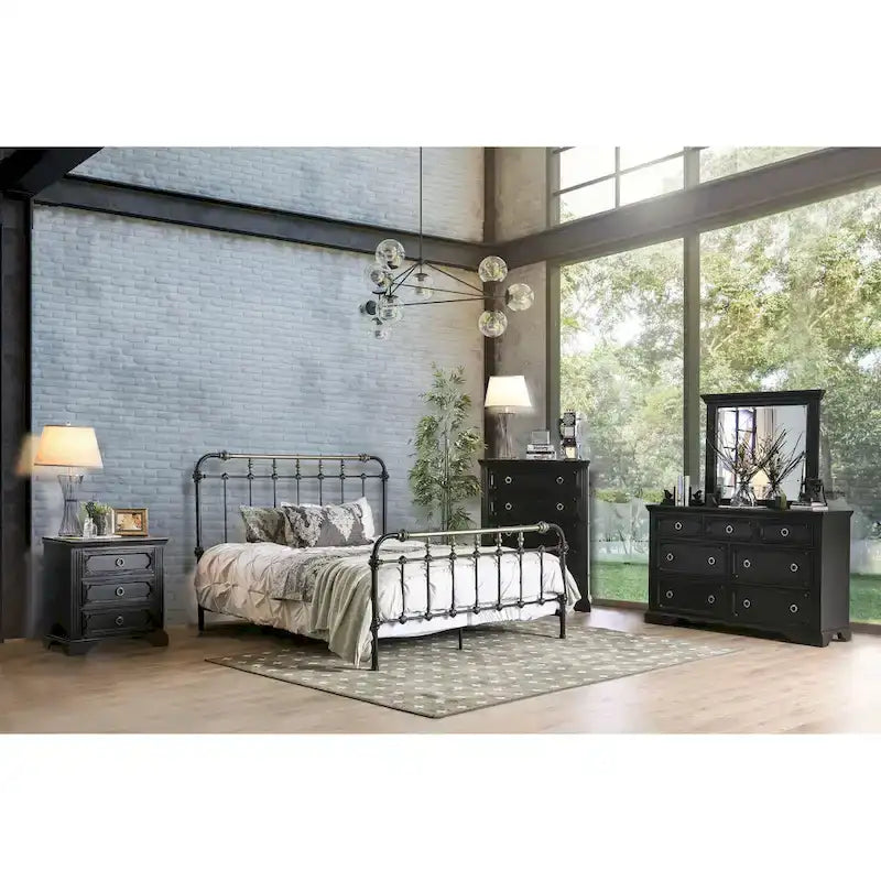 Furniture of America Letto a Pannello Industriale Pall in Metallo Nero
