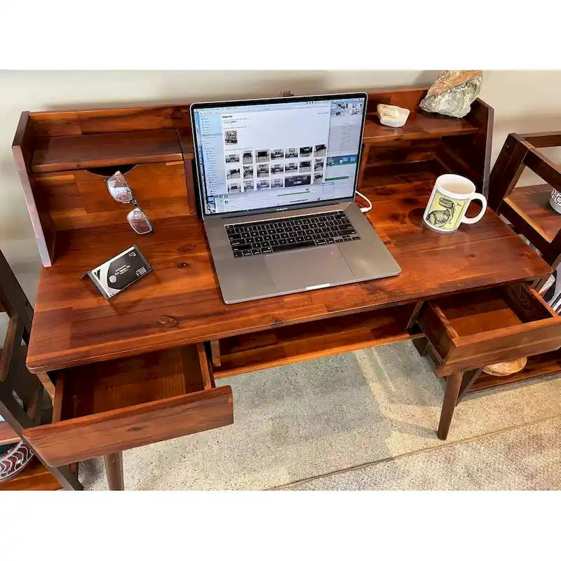 Solid Acacia Desk with Charging Station