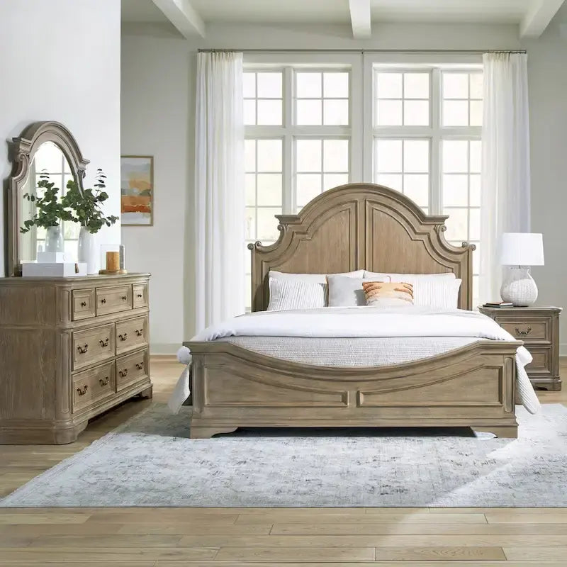 Letto con pannelli, cassettiera con specchio e comodino Magnolia Manor