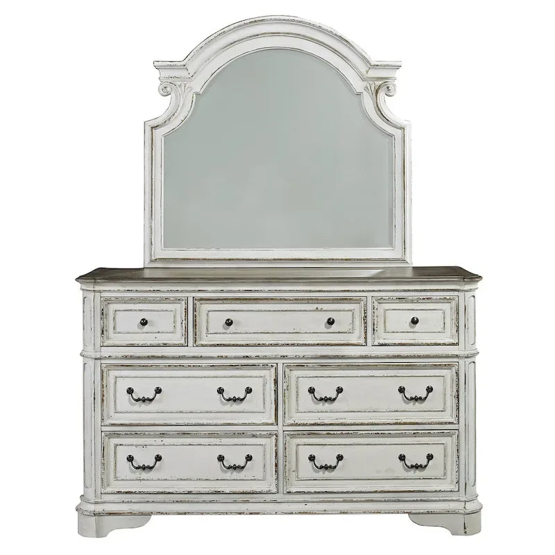 Letto con pannelli, cassettiera con specchio e comodino Magnolia Manor