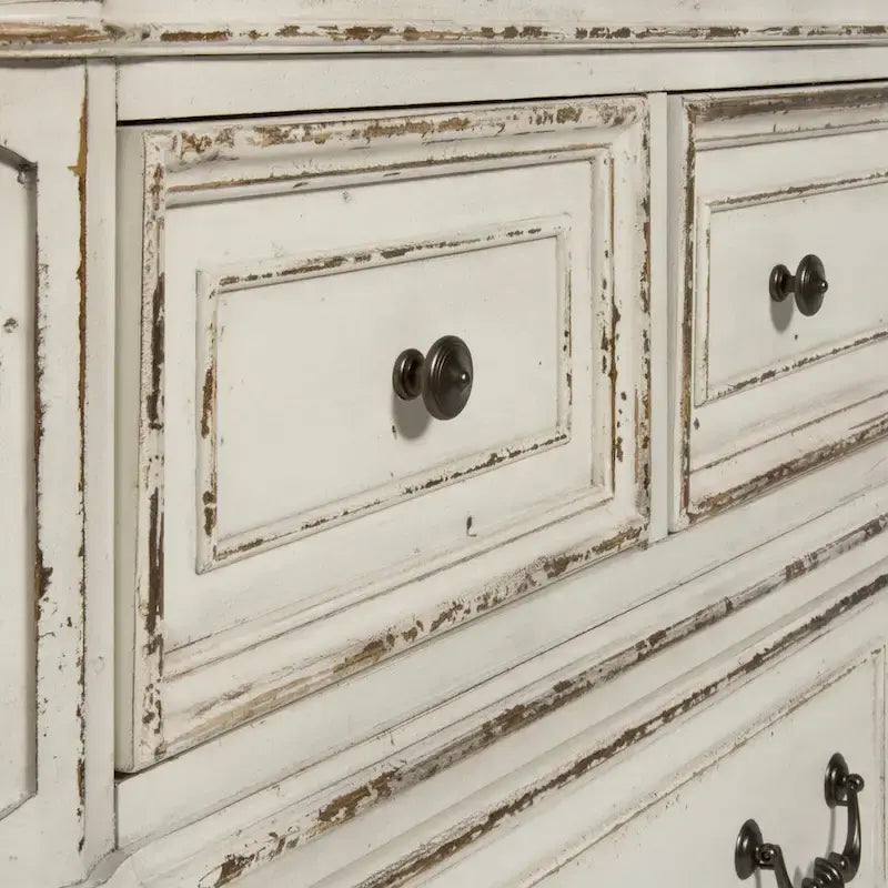 Letto con pannelli, cassettiera con specchio e comodino Magnolia Manor