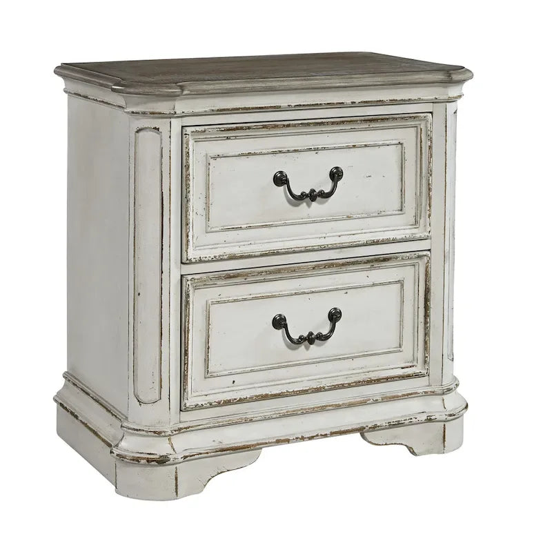 Letto con pannelli, cassettiera con specchio e comodino Magnolia Manor