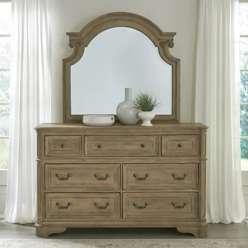 Letto con pannelli, cassettiera con specchio e comodino Magnolia Manor
