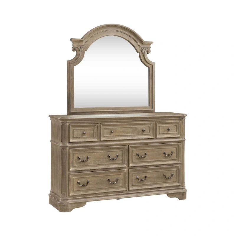 Letto con pannelli, cassettiera con specchio e comodino Magnolia Manor