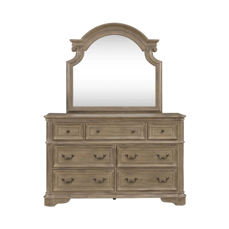 Letto con pannelli, cassettiera con specchio e comodino Magnolia Manor