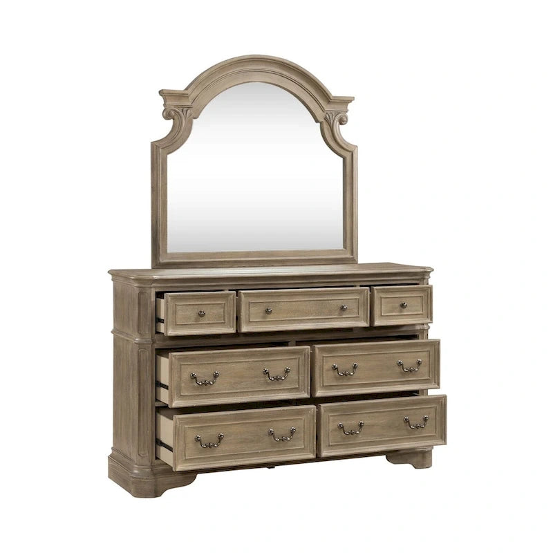 Letto con pannelli, cassettiera con specchio e comodino Magnolia Manor
