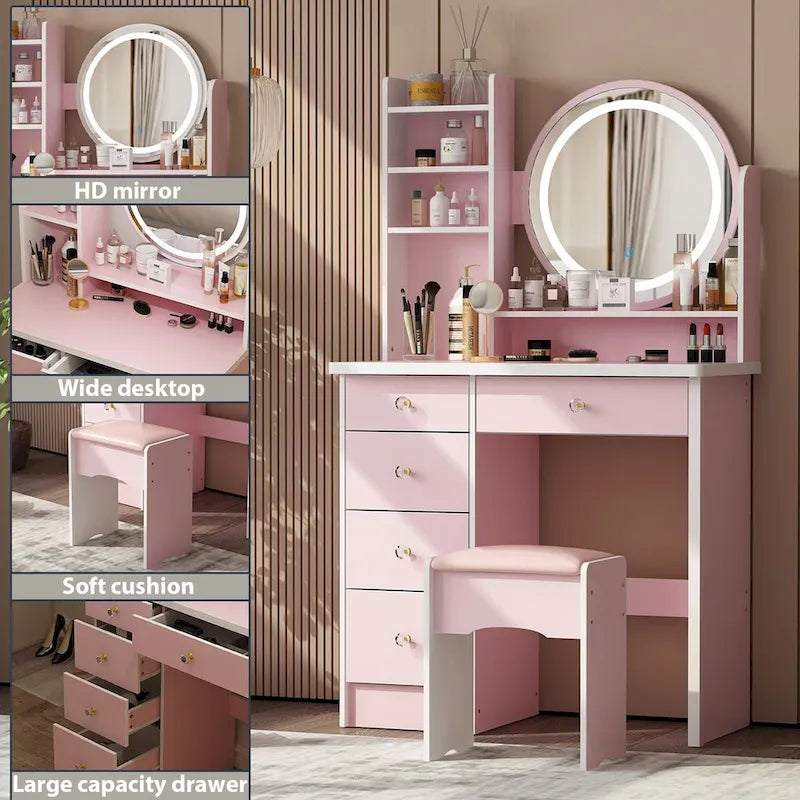 31.5 W Makeup Vanity Set with Stool and Mirror LED Light Dressr