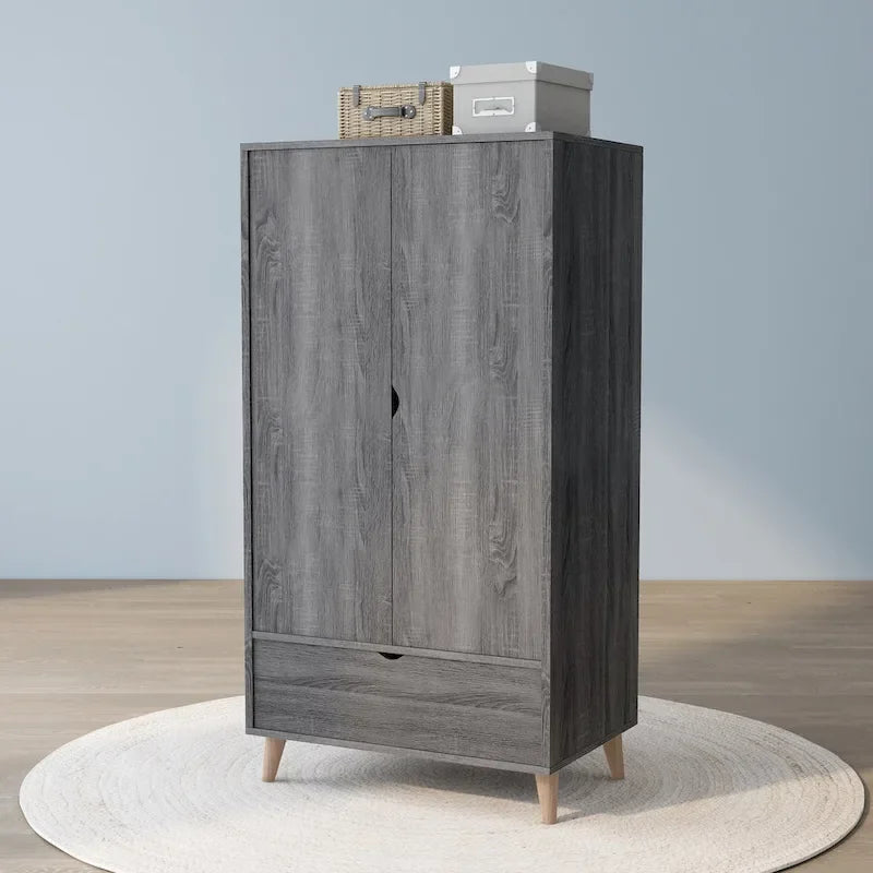 DH BASIC Armadio comodino moderno di metà secolo minimalista con 1 cassetto e finitura grigia anticata, di Denhour