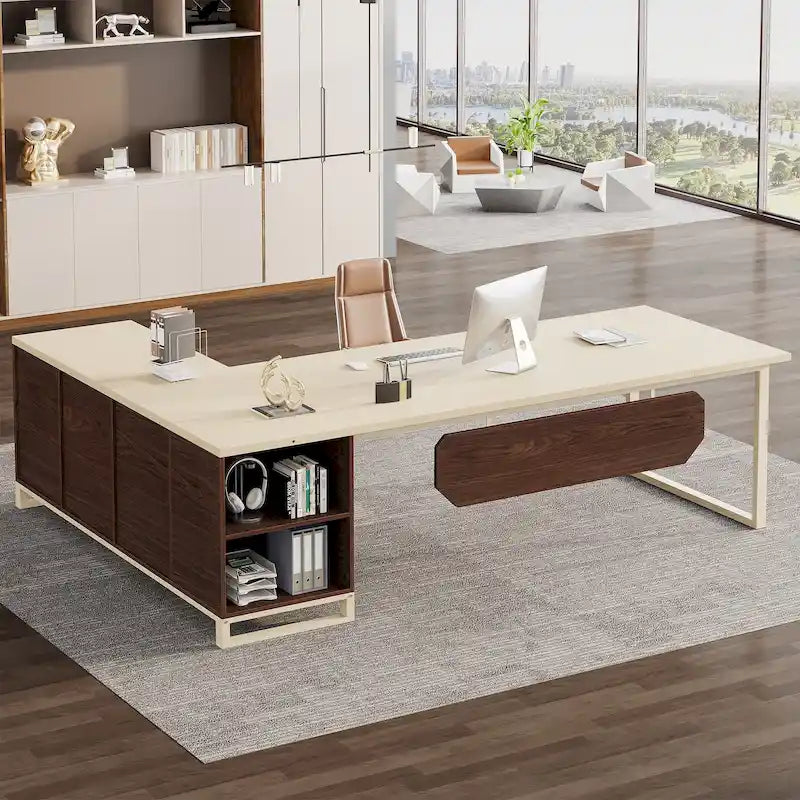 Scrivania direzionale a L da 70,8" con schedario da 55"