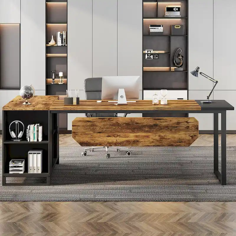 Scrivania direzionale a L da 70,8" con schedario da 55"