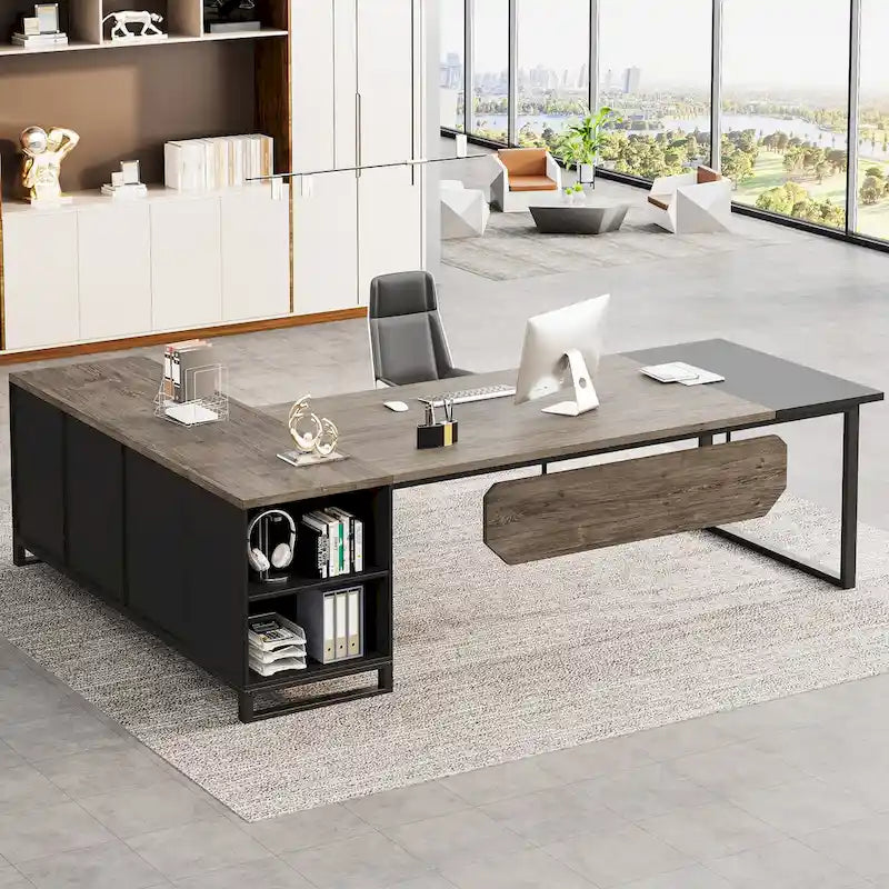 Scrivania direzionale a L da 70,8" con schedario da 55"
