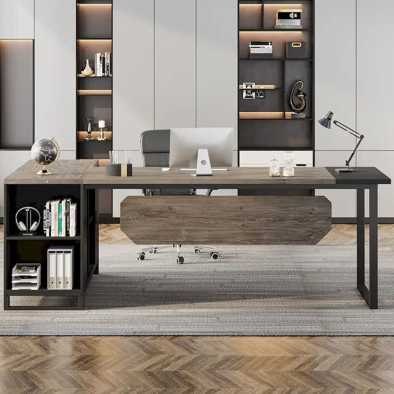 Scrivania direzionale a L da 70,8" con schedario da 55"