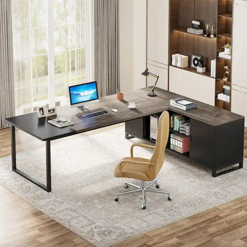Scrivania direzionale a L da 70,8" con schedario da 55"