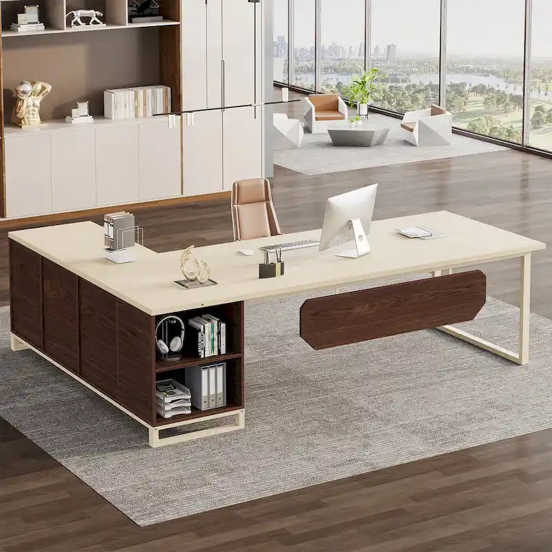 Scrivania direzionale a L da 70,8" con schedario da 55"