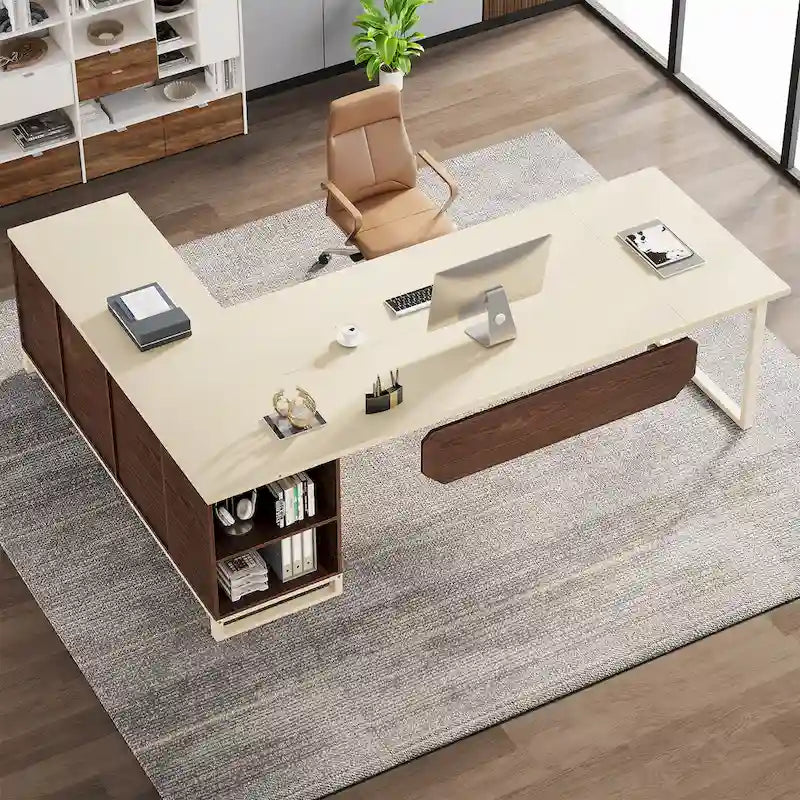Scrivania direzionale a L da 70,8" con schedario da 55"