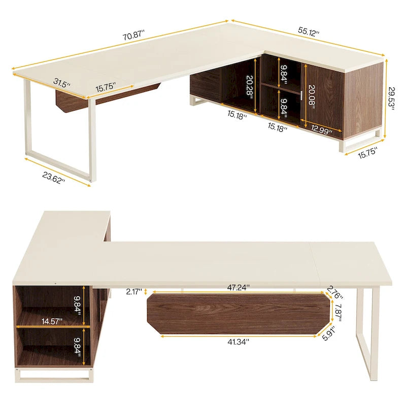 Scrivania direzionale a L da 70,8" con schedario da 55"