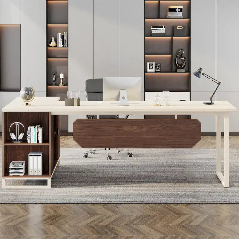 Scrivania direzionale a L da 70,8" con schedario da 55"