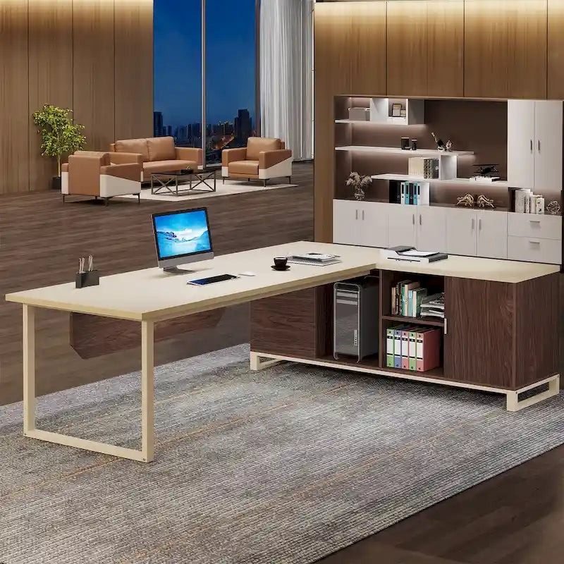 Scrivania direzionale a L da 70,8" con schedario da 55"