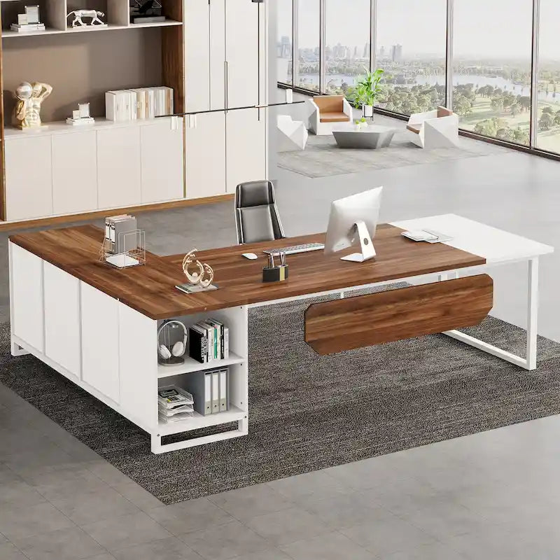 Scrivania direzionale a L da 70,8" con schedario da 55"