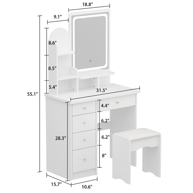 Set toilette trucco Timechee 31,5" con sgabello e specchio