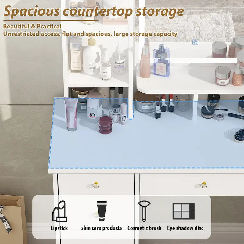 Set toilette trucco Timechee 31,5" con sgabello e specchio