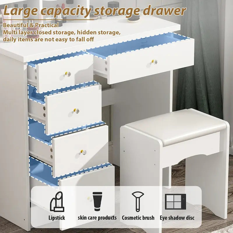 Set toilette trucco Timechee 31,5" con sgabello e specchio
