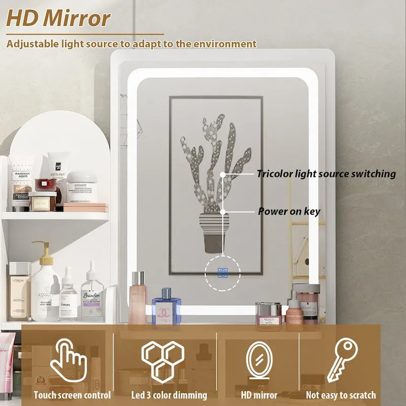 Set toilette trucco Timechee 31,5" con sgabello e specchio