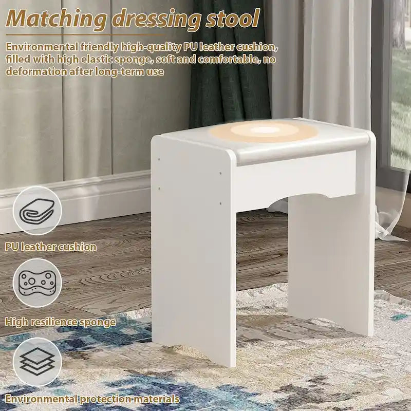 Set toilette trucco Timechee 31,5" con sgabello e specchio