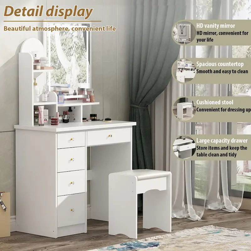 Set toilette trucco Timechee 31,5" con sgabello e specchio