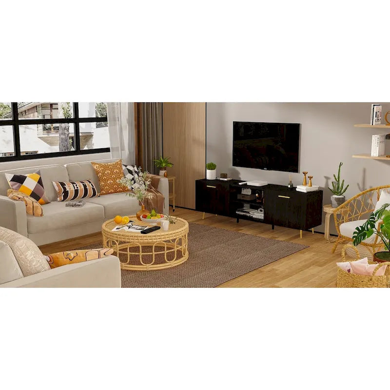 Sideboard Entertainment Centers TV Stand 2 Doors End Table White/Brown