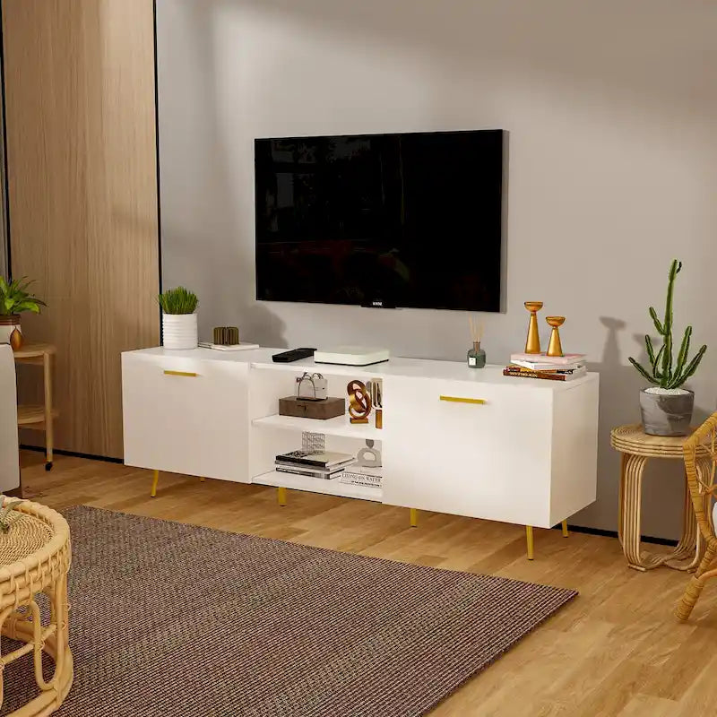 Sideboard Entertainment Centers TV Stand 2 Doors End Table White/Brown