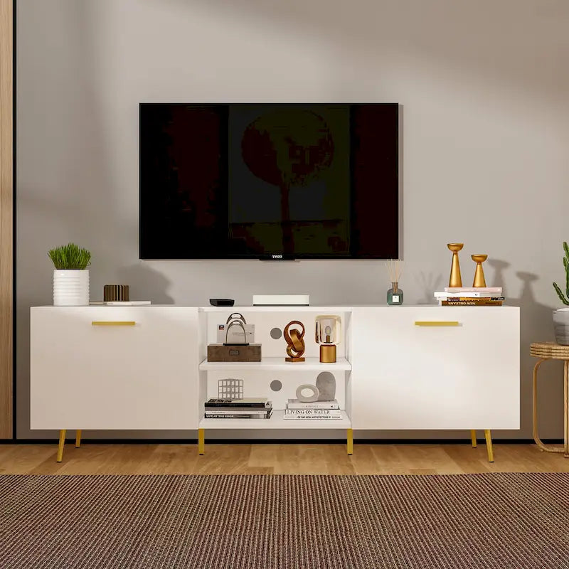 Sideboard Entertainment Centers TV Stand 2 Doors End Table White/Brown