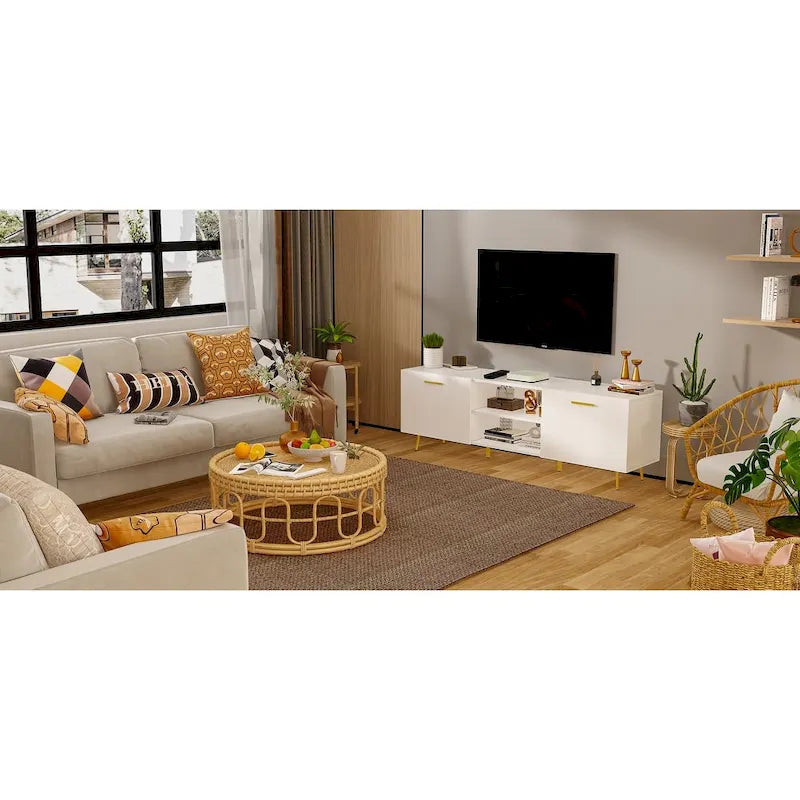Sideboard Entertainment Centers TV Stand 2 Doors End Table White/Brown